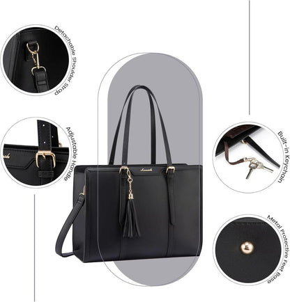 Schultertasche Damen Laptoptasche 15,6 Zoll PU-Leder Umhängetasche mit