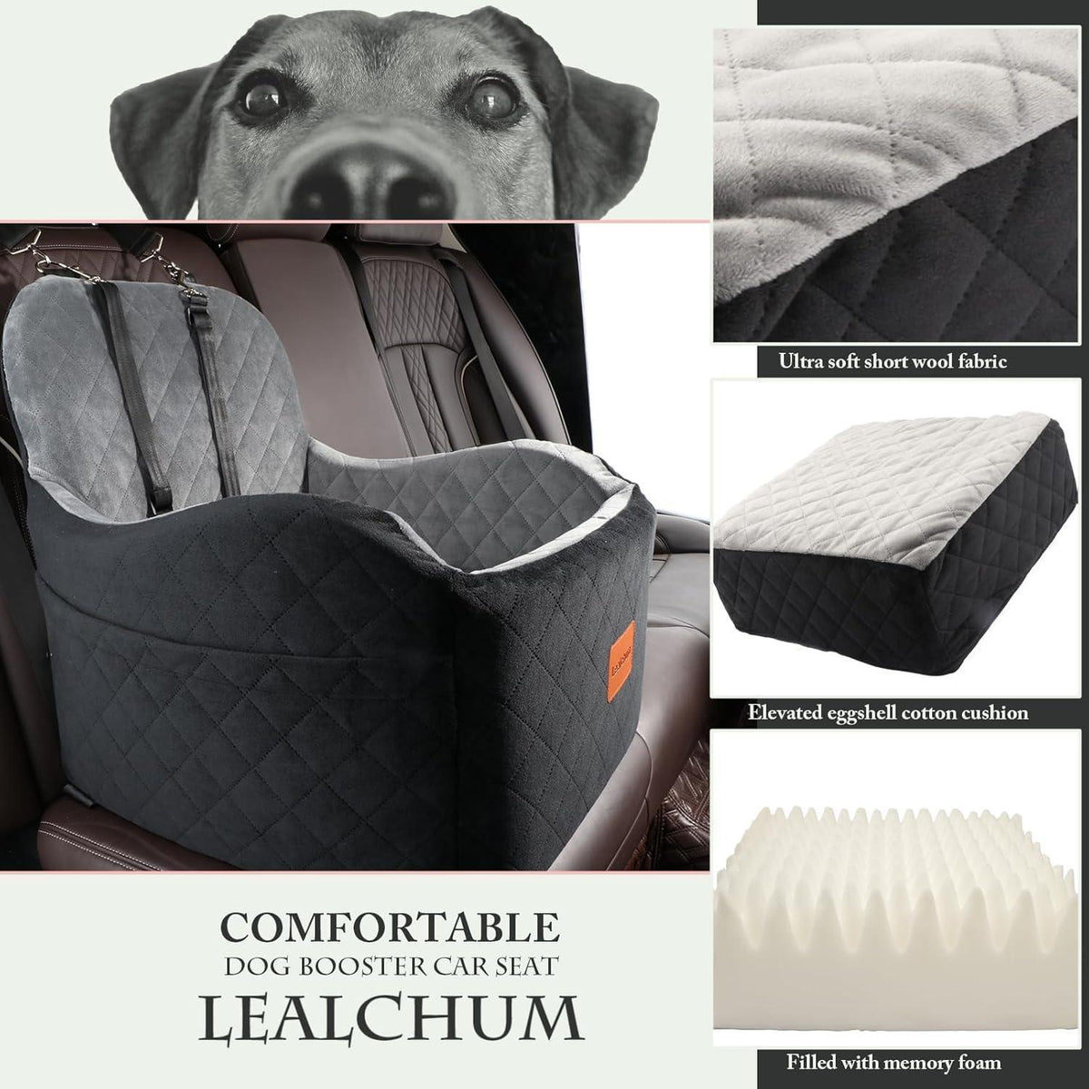 Hunde Autositz Booster mit Memory Foam – Schwarz/Grau, Medium
