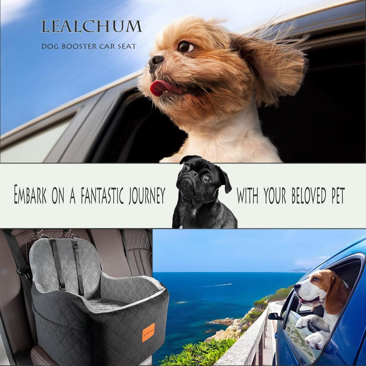 Hunde Autositz Booster mit Memory Foam – Schwarz/Grau, Medium