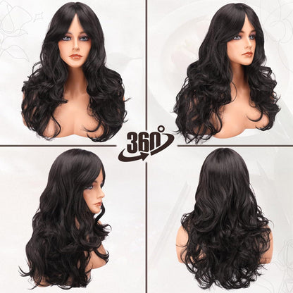 Braune Lange Layered Perücke mit Pony 66cm - Synthetische
