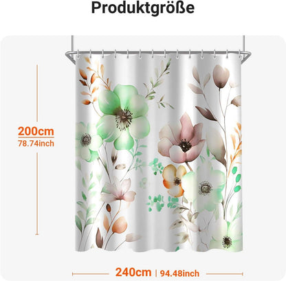 Duschvorhang Blumen Zeichnen 240x200cm Wasserabweisend Textil Waschbar