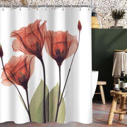 Duschvorhang 180x200cm Rote Blüten Antischimmel Wasserabweisend