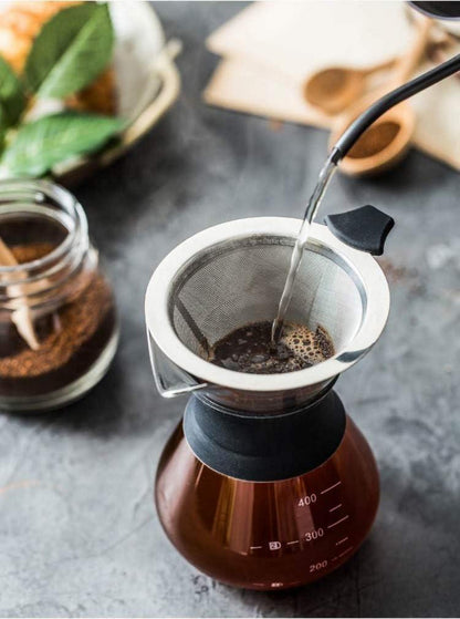 Handtropf-Kaffee-Brauer-Set Glas 600ml Permanentfilter, Pour Over