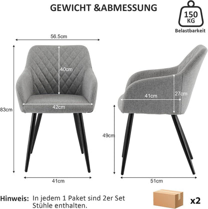 Esszimmerstühle 4er Set Leinen Bezug Armlehne Metallbeine Polsterstuhl