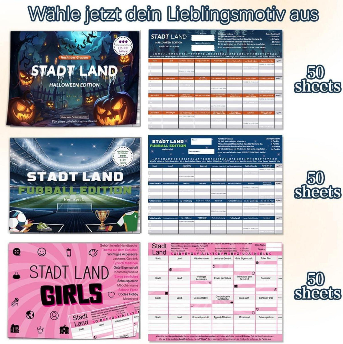 Stadt Land Fussball Edition Spiel Geschenkidee Jungen Activity 50 Blatt