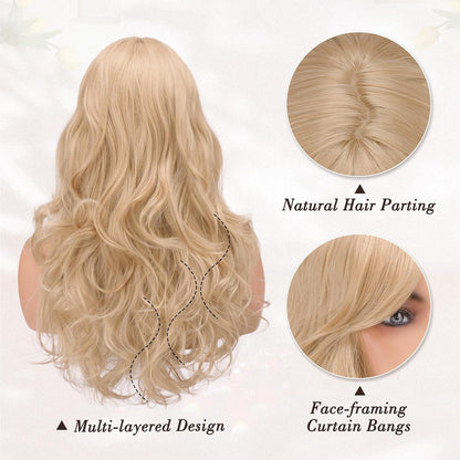 Lange Blonde Schmetterling Perücke mit Pony 66cm - Layered