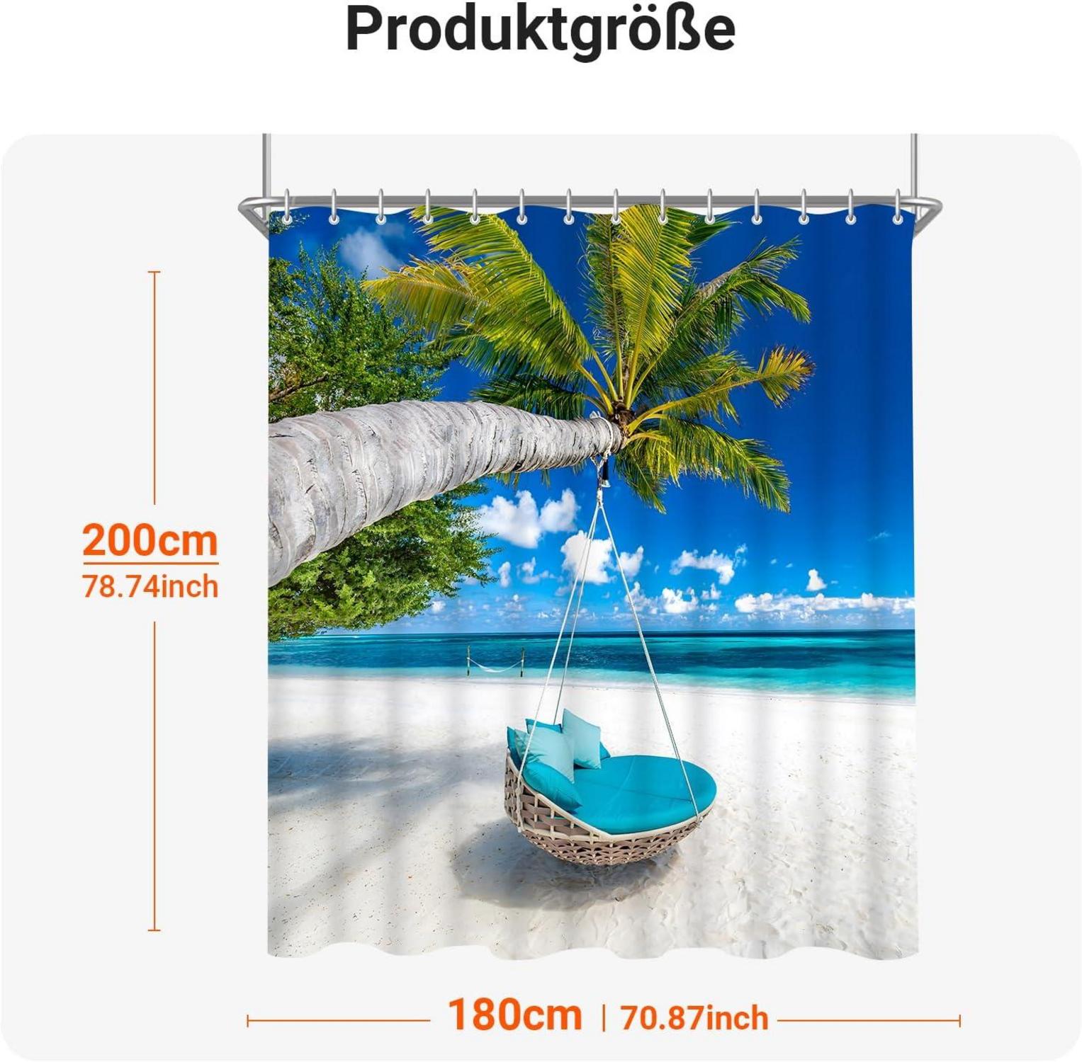 Duschvorhang 180x200cm Strandmuster mit beschwertem