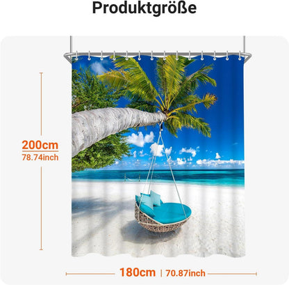 Duschvorhang 180x200cm Strandmuster mit beschwertem
