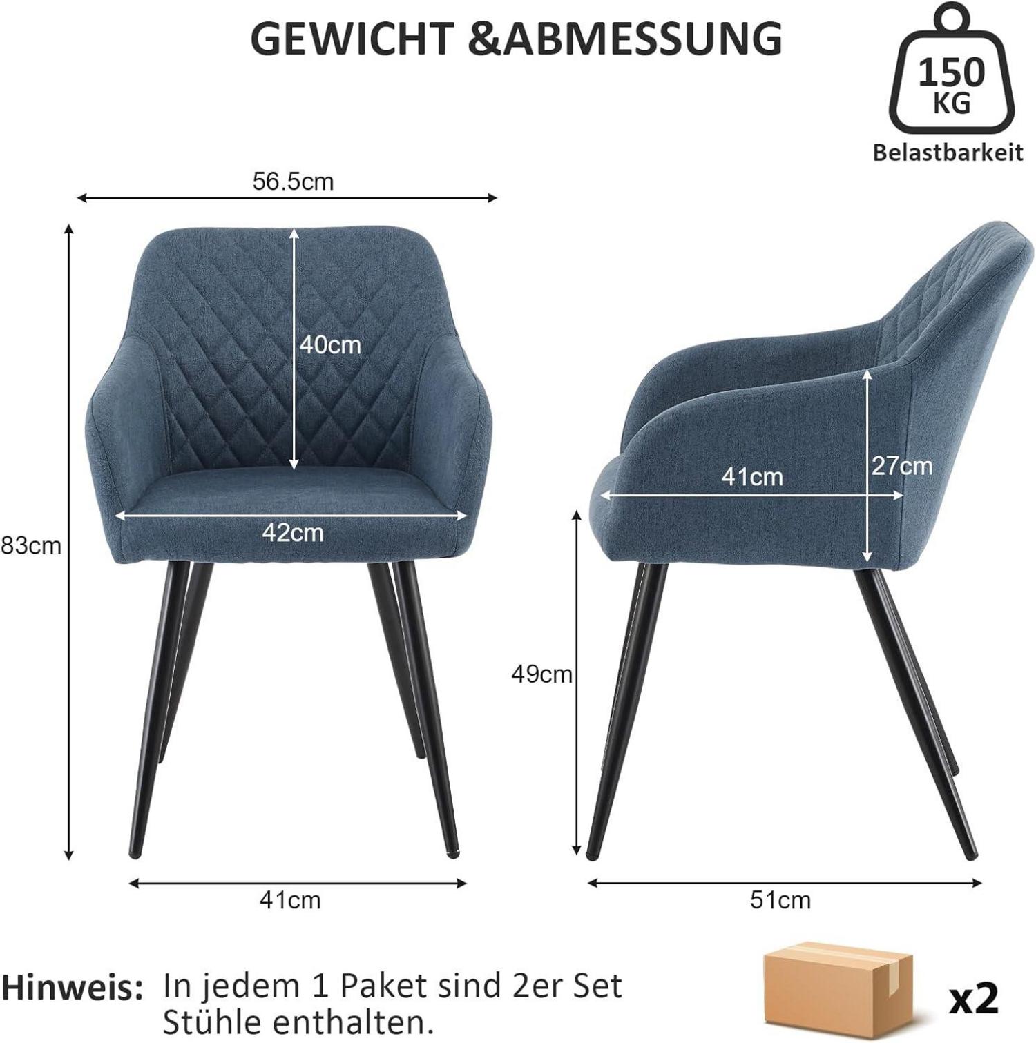 Esszimmerstühle 4er Set Leinen Armlehnstuhl Tiefseeblau