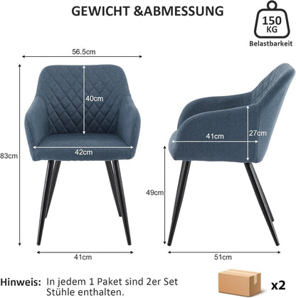 Esszimmerstühle 4er Set Leinen Armlehnstuhl Tiefseeblau