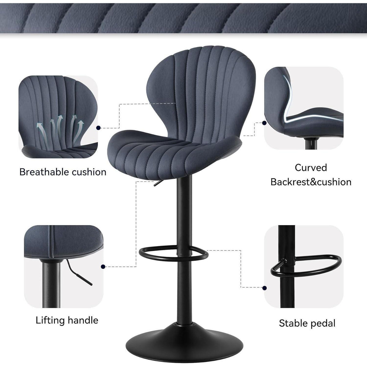 Verstellbarer Barhocker 2er Set mit Fußstütze & 360° Drehung
