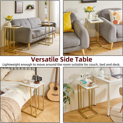 Beistelltisch 2er Set Wohnzimmer Schlafzimmer Marmorfarbe Gold Metallrahmen
