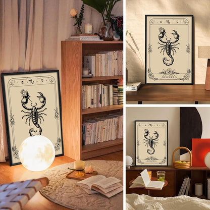 MHARTK66 Konstellation Leinwandbilder Schwarz mit Rahmen 40x60 cm Skorpion Tarot Wohnzimmer Wandkunst