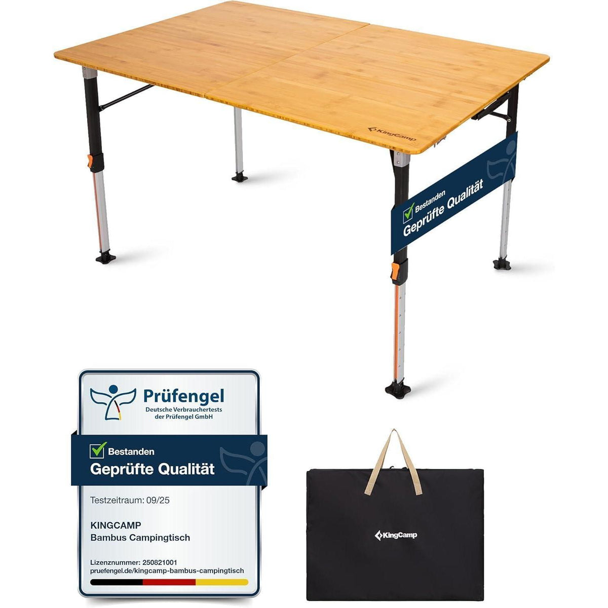 Höhenverstellbarer Bambus Campingtisch klappbar 120x80cm