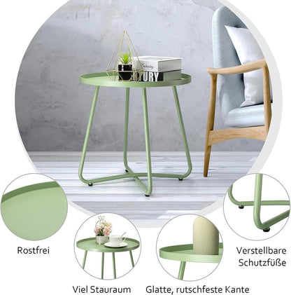 Kleiner Outdoor Beistelltisch Stahl Rund Terrasse Garten Grün