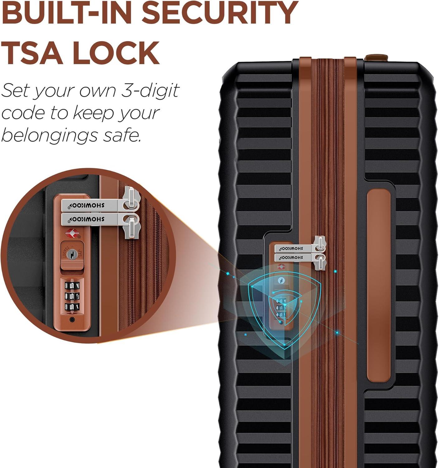 SHOWKOO XL Kofferset 3tlg Schwarz Hartschalenkoffer mit TSA-Schloss
