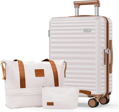 Hartschalenkoffer Mittelgroß Leicht Polycarbonate Rollen Set Beige