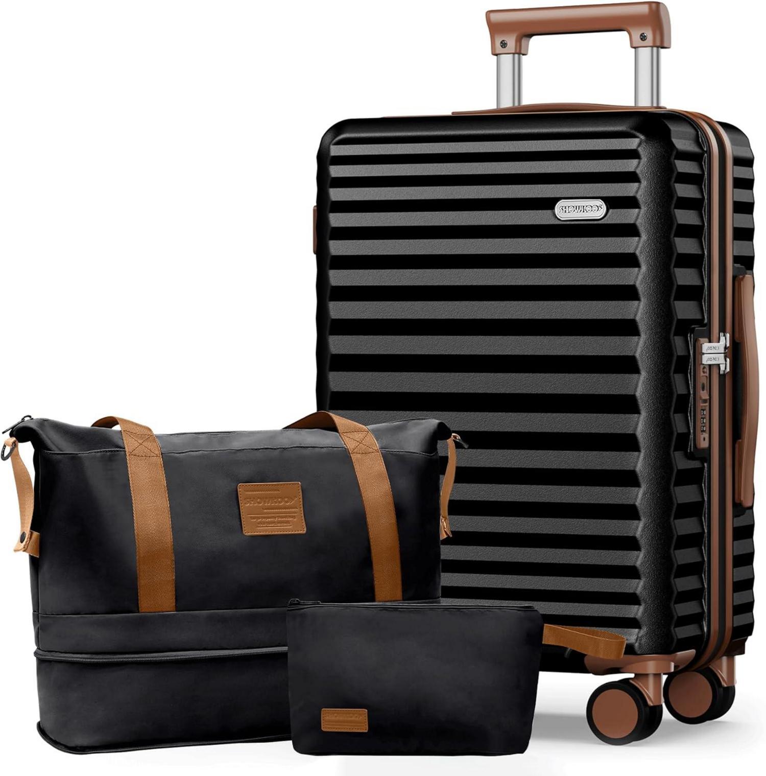 Moderne Hartschalenkoffer Set Schwarz 3-teilig SHOWKOO
