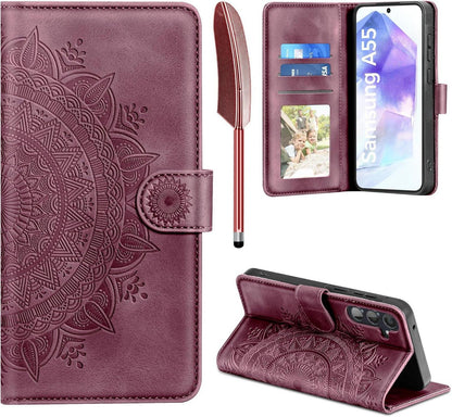 EASDNB Samsung Galaxy A55 5G Flip Wallet Hülle Weinrot