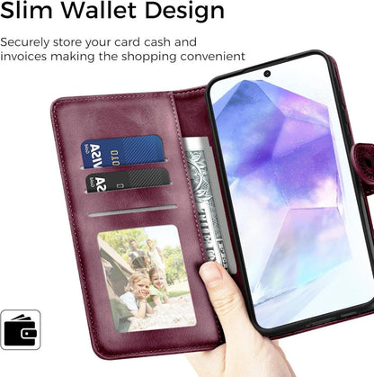 Samsung Galaxy A55 5G Lederhülle Weinrot Flip Wallet