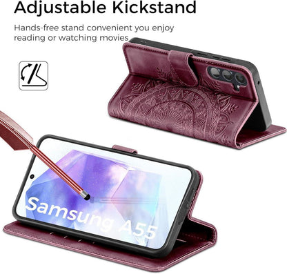 EASDNB Samsung Galaxy A55 5G Flip Wallet Hülle Weinrot