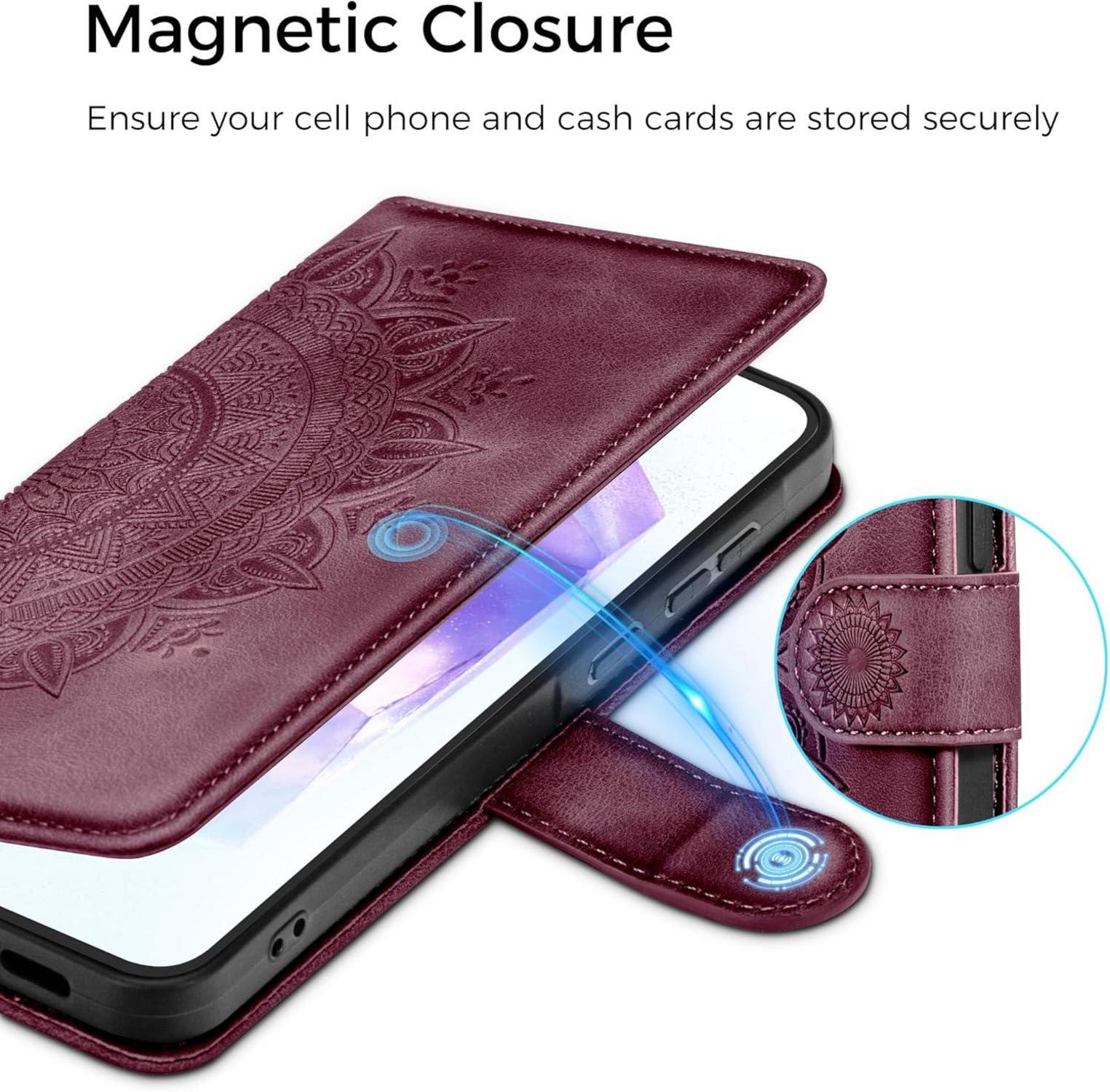 Samsung Galaxy A55 5G Lederhülle Flip Wallet Case Weinrot