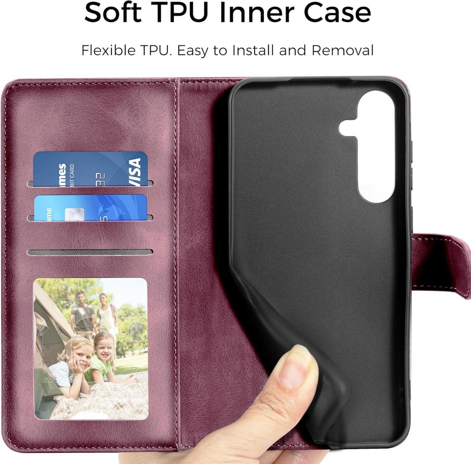 Lederhülle Samsung Galaxy A55 5G Flip Wallet Case Weinrot