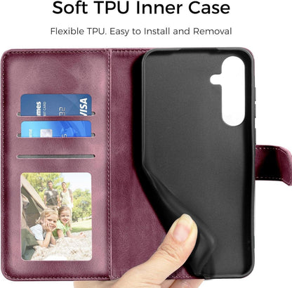 Lederhülle Samsung Galaxy A55 5G Flip Wallet Case Weinrot
