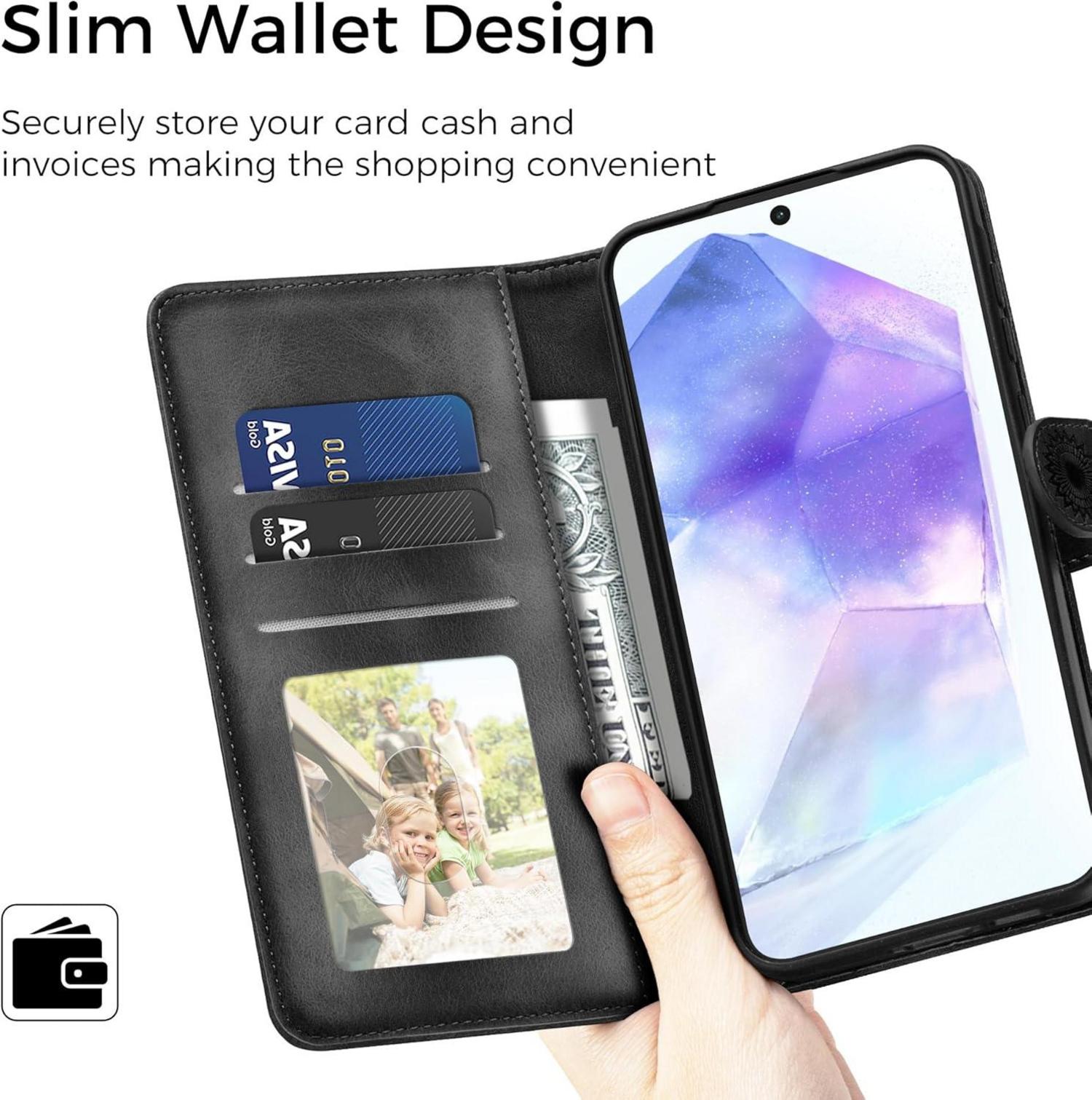 Samsung Galaxy A55 5G Lederhülle Wallet Flip Case Schwarz