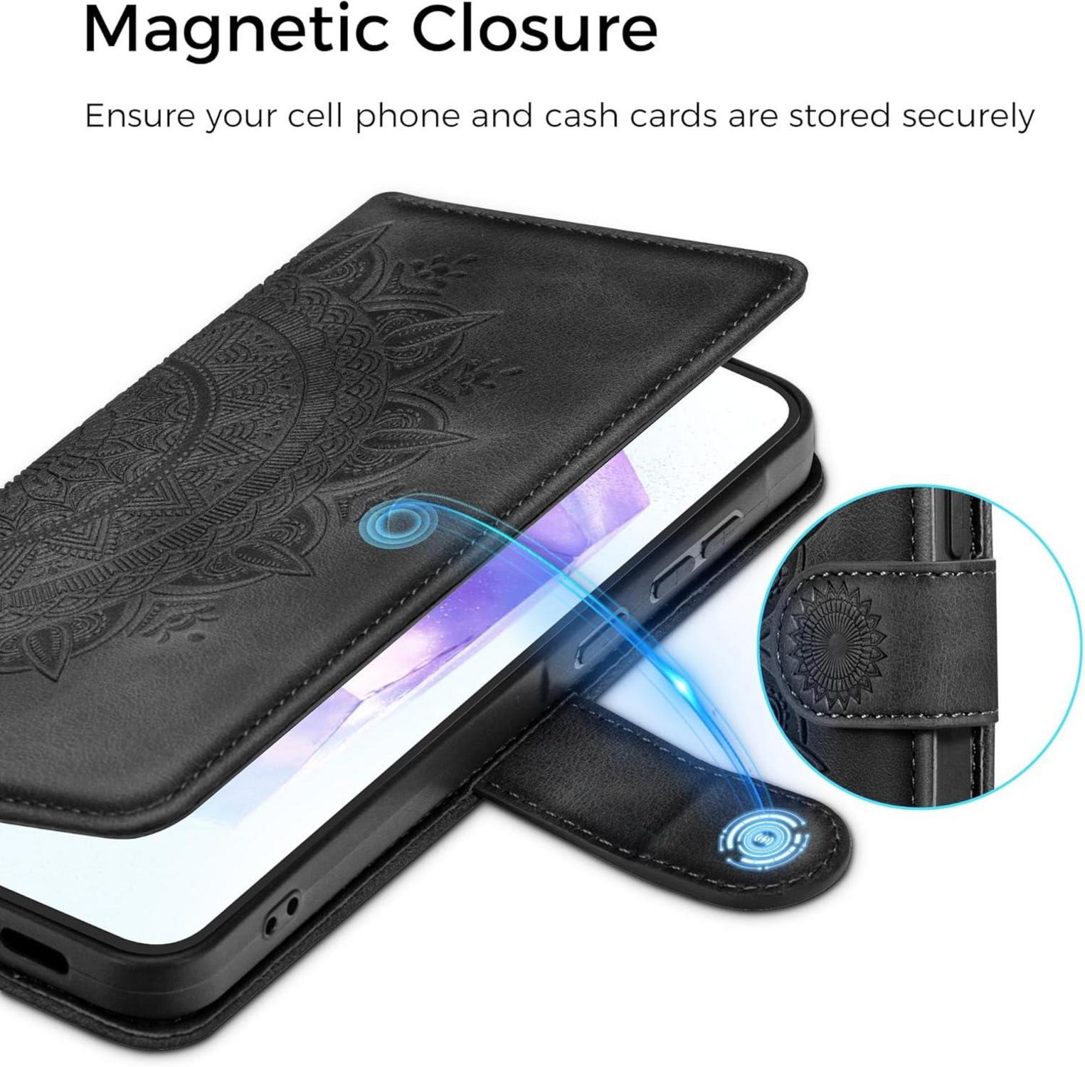 Samsung Galaxy A55 5G Lederhülle Schwarz Flip Wallet Case Magnet Standfunktion