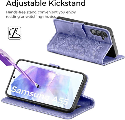 Kartenfach Standfunktion Prägung für Samsung Galaxy A55 5G, Lederhülle