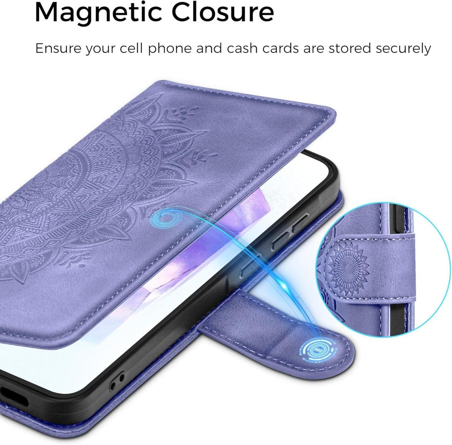 Samsung Galaxy A55 5G Lederhülle Wallet Case mit Standfunktion bieten Lila Magnet Kartenfach Schutz Smartphone-Hülle