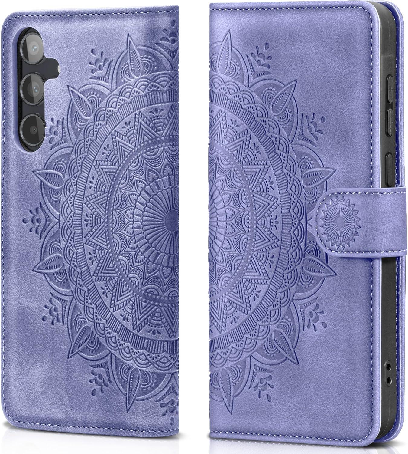 Samsung Galaxy A55 5G Lederhülle Wallet Case mit Standfunktion bieten Lila Magnet Kartenfach Schutz Smartphone-Hülle