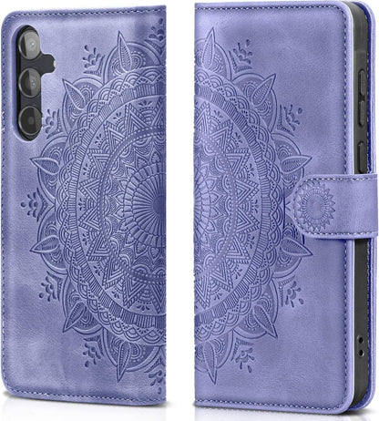 Samsung Galaxy A55 5G Lederhülle Wallet Case mit Standfunktion bieten Lila Magnet Kartenfach Schutz Smartphone-Hülle