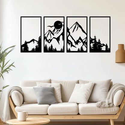 Metall Berg Wandkunst Dekor Set 4 Stück rustikaler Wald