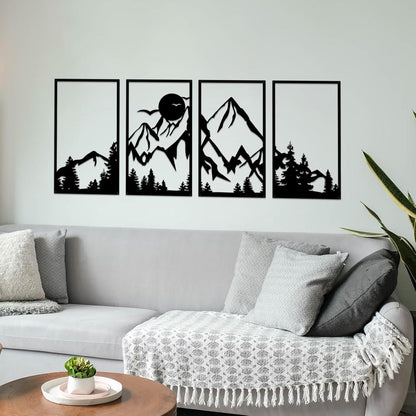 Metall Berg Wandkunst Dekor Set 4 Stück rustikaler Wald