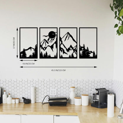 Metall Berg Wandkunst Dekor Set 4 Stück rustikaler Wald
