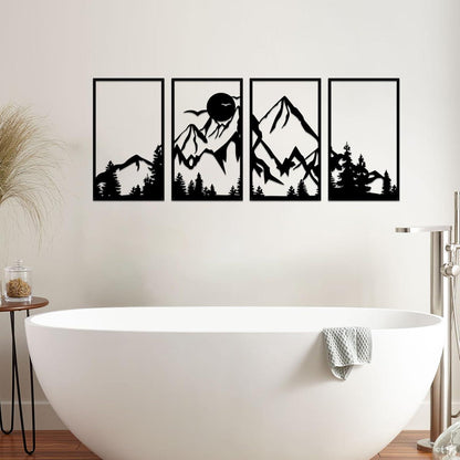 Metall Berg Wandkunst Dekor Set 4 Stück rustikaler Wald