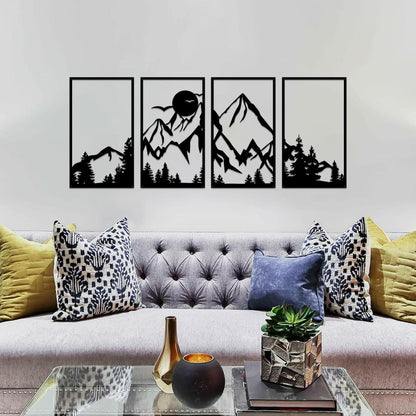 Metall Berg Wandkunst Dekor Set 4 Stück rustikaler Wald