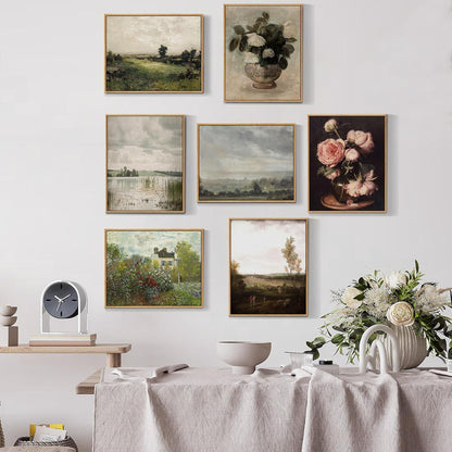 Vintage Leinwand Bilder mit Holzrahmen 20x25 cm Wanddeko Schlafzimmer Wohnzimmer Kunst Natur Landschaft Aesthetic