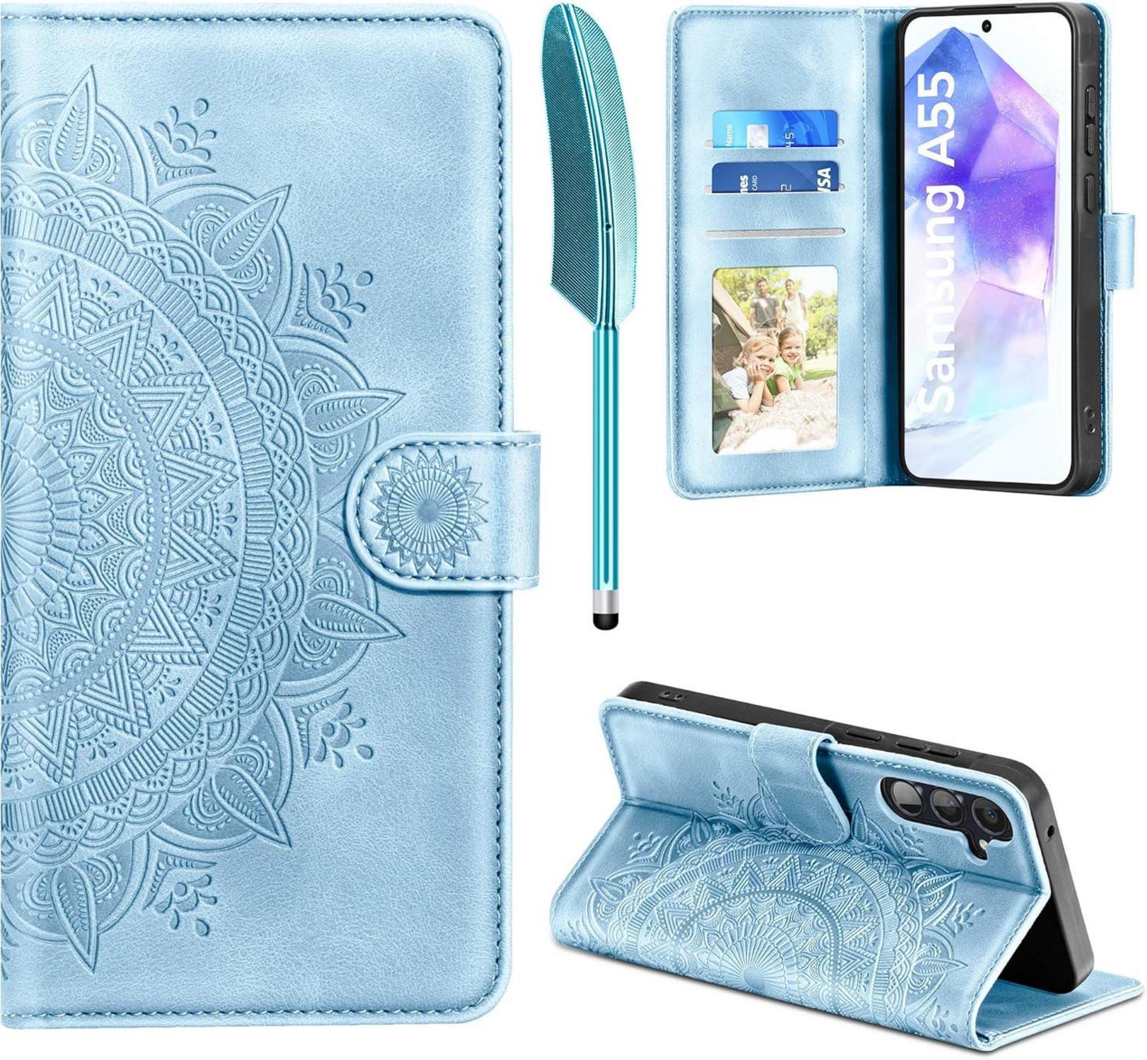 Samsung Galaxy A55 5G Leder Flip Wallet Hülle Himmelblau