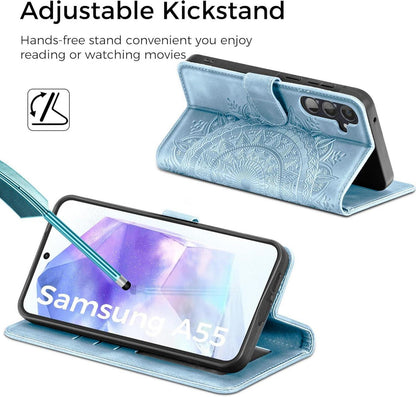 Samsung Galaxy A55 5G Leder Flip Wallet Hülle Himmelblau