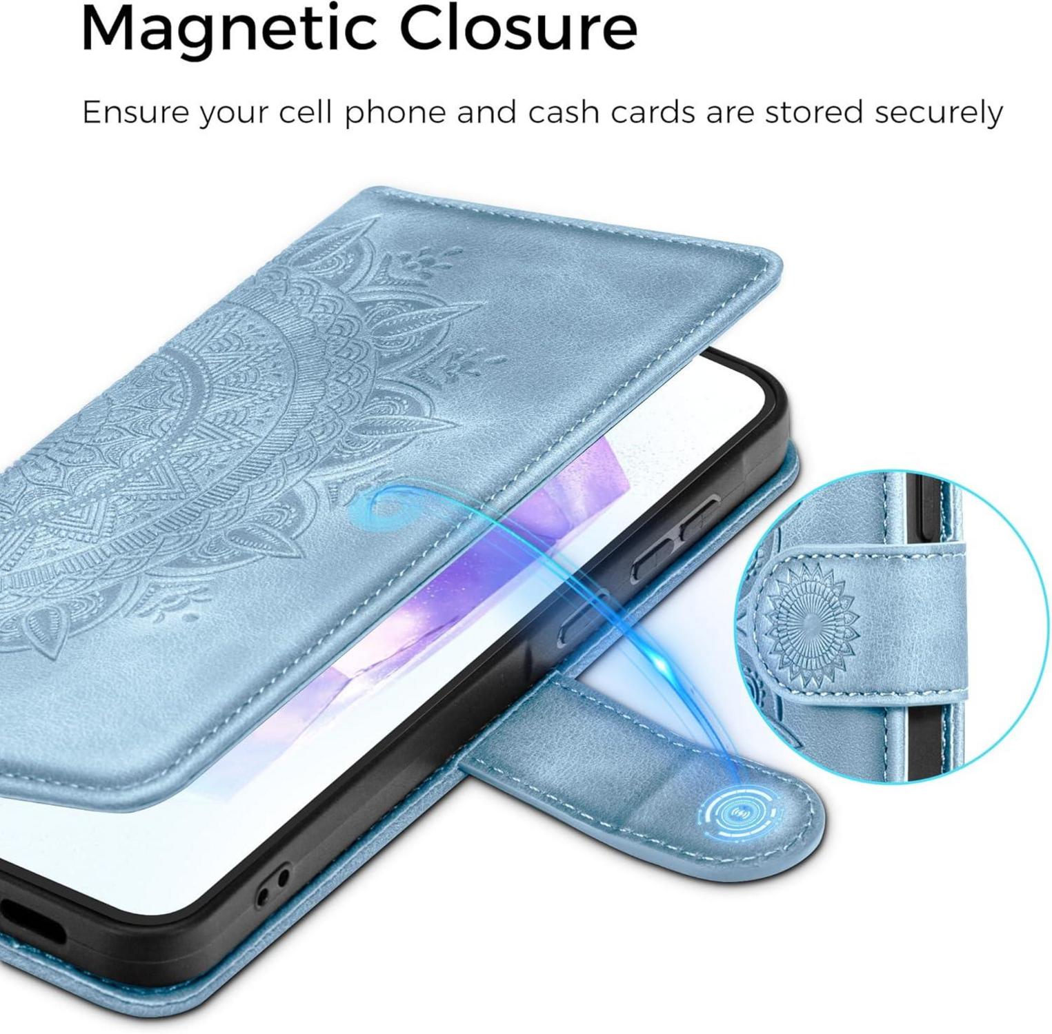 EASDNB Samsung Galaxy A55 5G Leder Flip Wallet Hülle Himmelblau