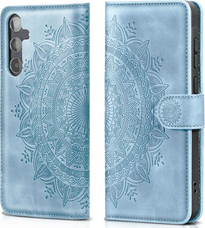 EASDNB Samsung Galaxy A55 5G Leder Flip Wallet Hülle Himmelblau