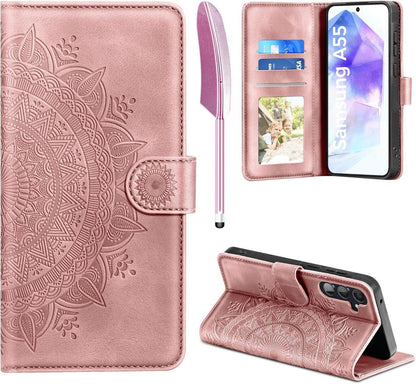 Samsung Galaxy A55 5G Hülle Flip Wallet PU Leder Case Rosa