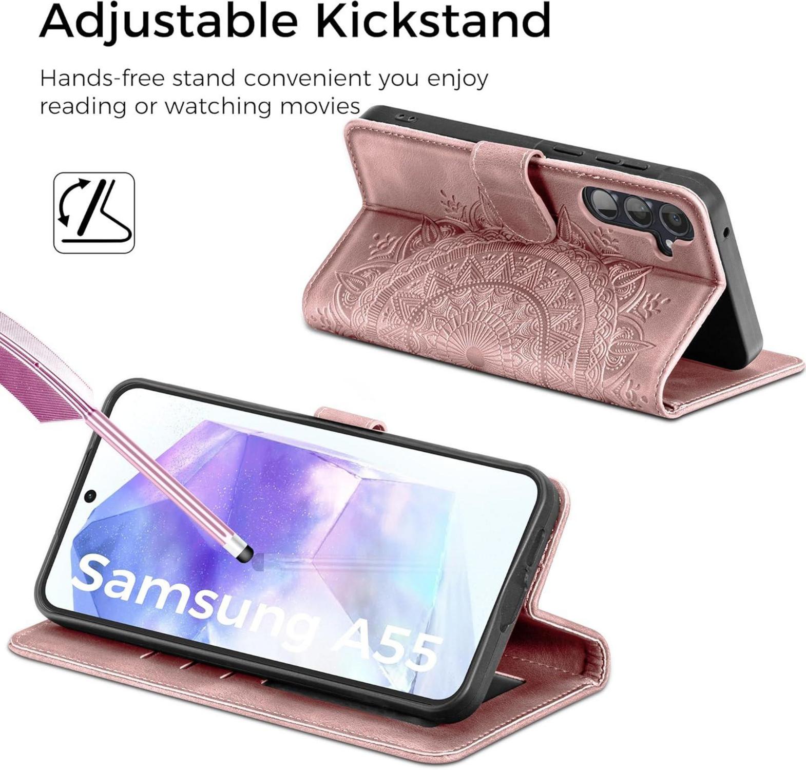 Samsung Galaxy A55 5G Hülle Flip Wallet PU Leder Case Rosa
