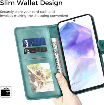 Samsung Galaxy A55 5G Lederhülle Wallet Case Grün Flip
