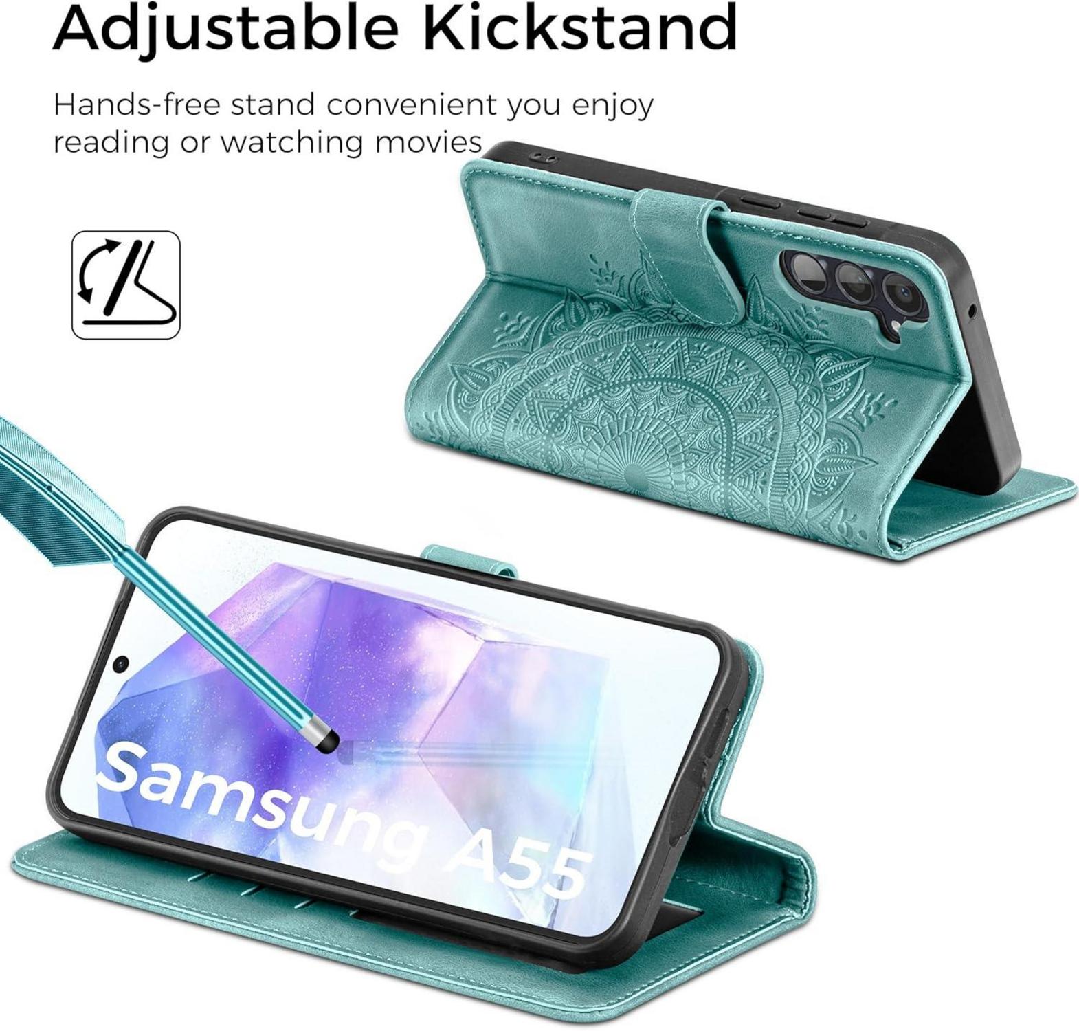 Samsung Galaxy A55 5G Lederhülle Flip Wallet Case Grün