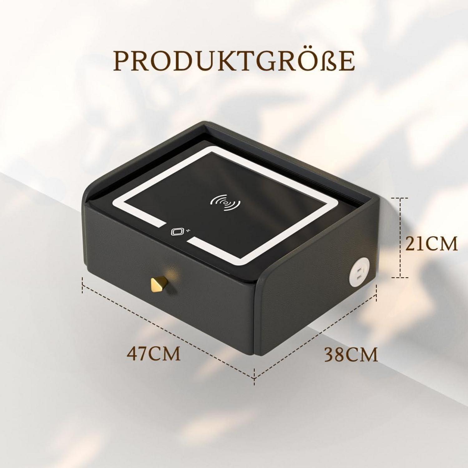 Schwarz Hängender Nachttisch mit Ladestation USB 12W LED