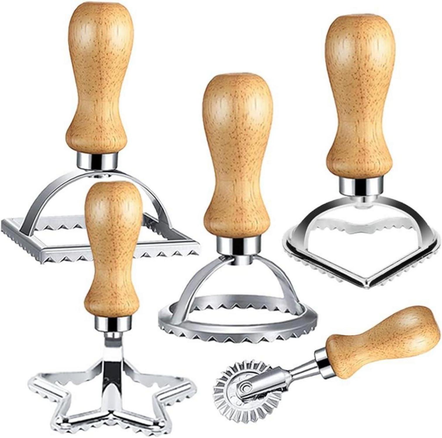 Ravioli Ausstechformen Set 5-teilig mit Holzgriff und geriffelter